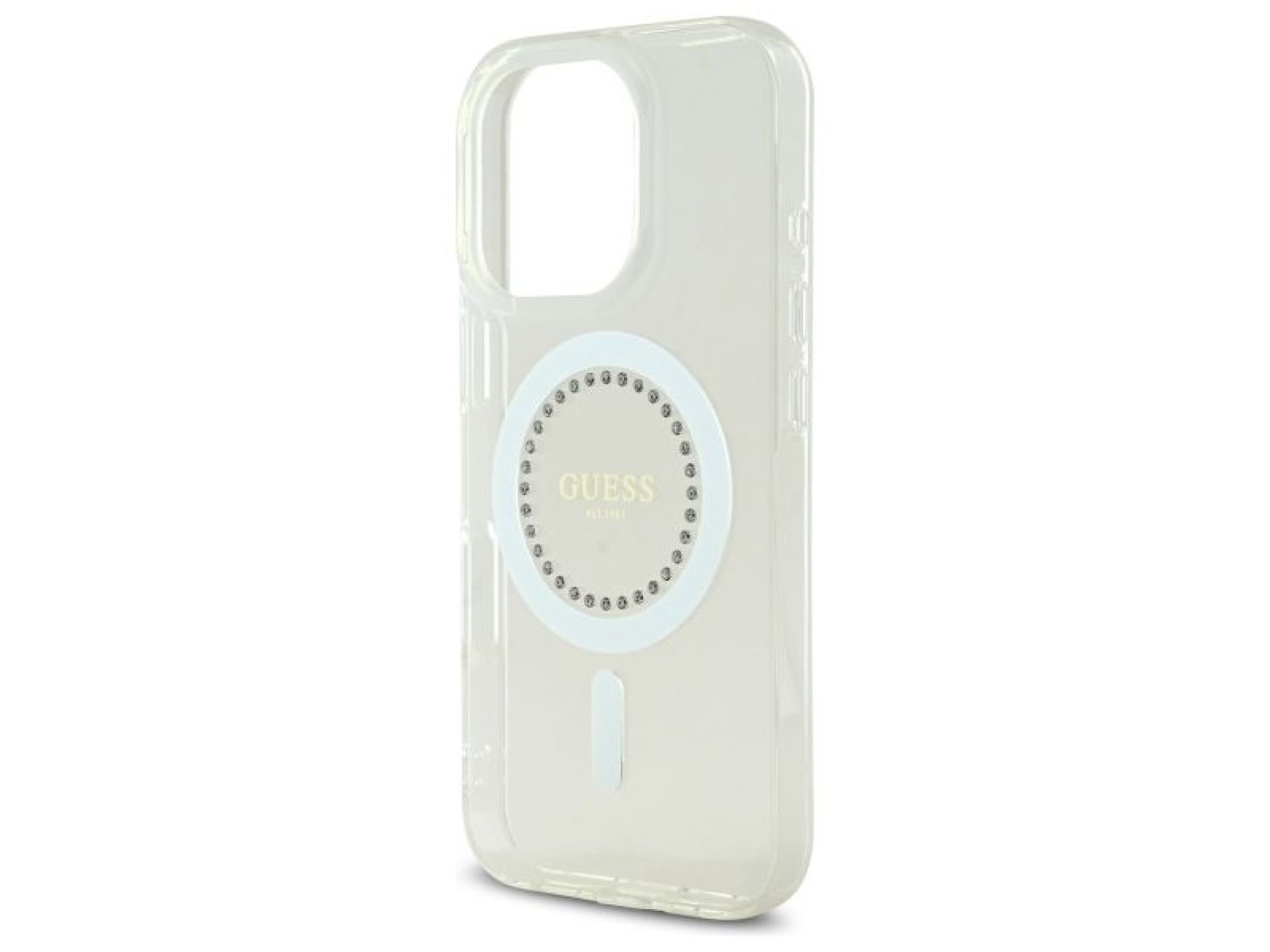 Capa Guess IML com strass e MagSafe para iPhone 16 Pro - Branca