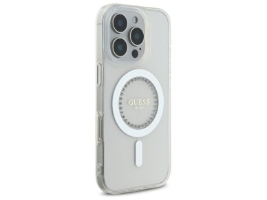 Guess IML Rhinestones MagSafe Case for iPhone 16 Pro - White Guess IML Rhinestones MagSafe Case for iPhone 16 Pro - White