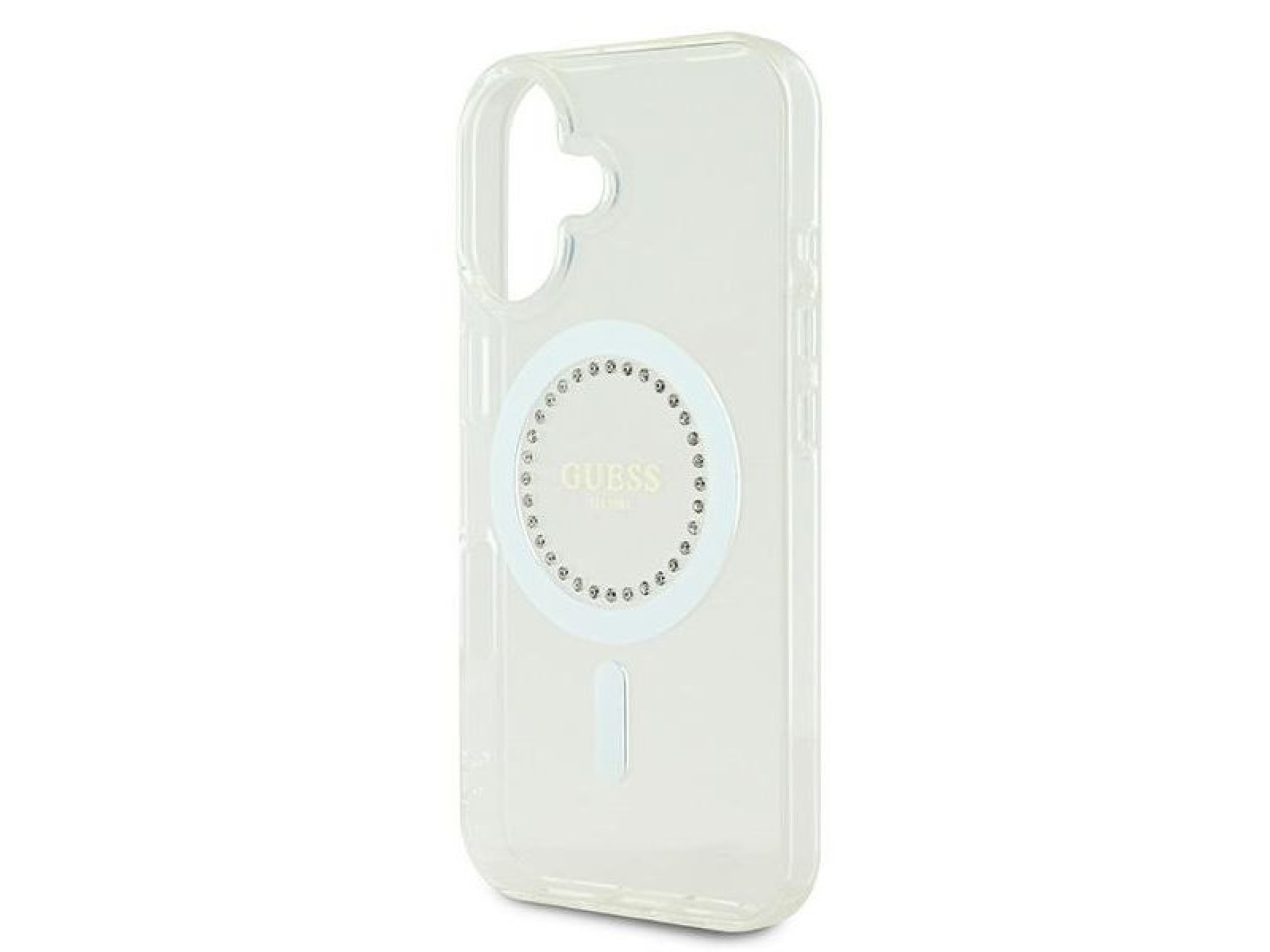 Funda Guess IML Rhinestones MagSafe para iPhone 16 Plus - Blanca