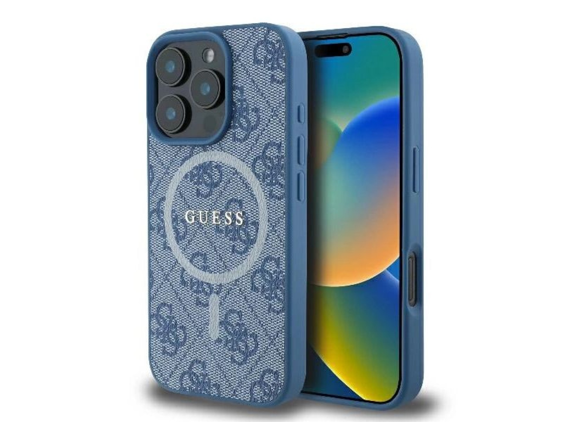 Capa Guess 4G Ring Classic Logo MagSafe para iPhone 16 Pro - Azul