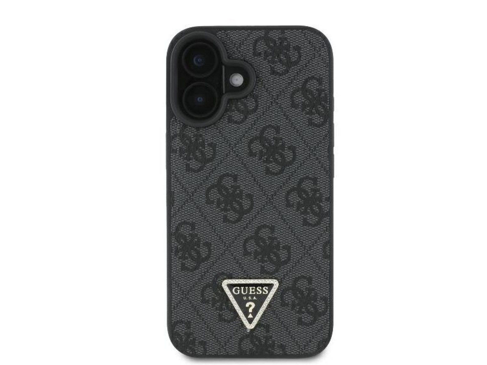 Funda bandolera de cuero Guess con logo metálico y strass para iPhone 16 - Negra