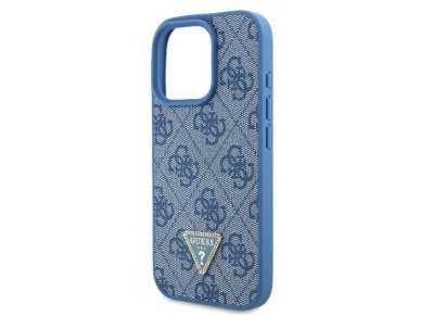 Capa transversal Guess em couro com logo metálico e strass para iPhone 16 Pro Max - Azul Capa transversal Guess em couro com logo metálico e strass para iPhone 16 Pro Max - Azul