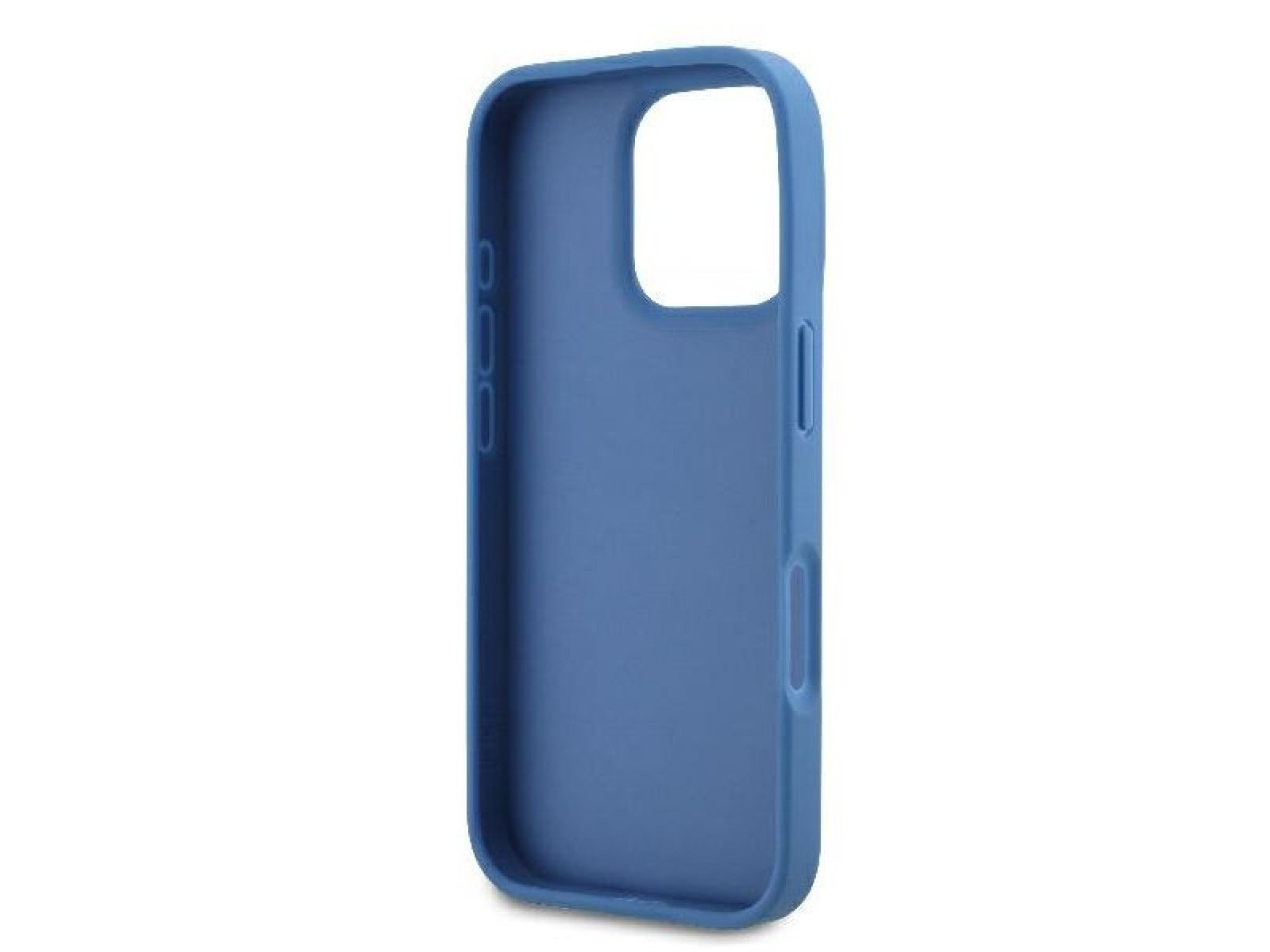 Capa transversal Guess em couro com logo metálico e strass para iPhone 16 Pro - Azul