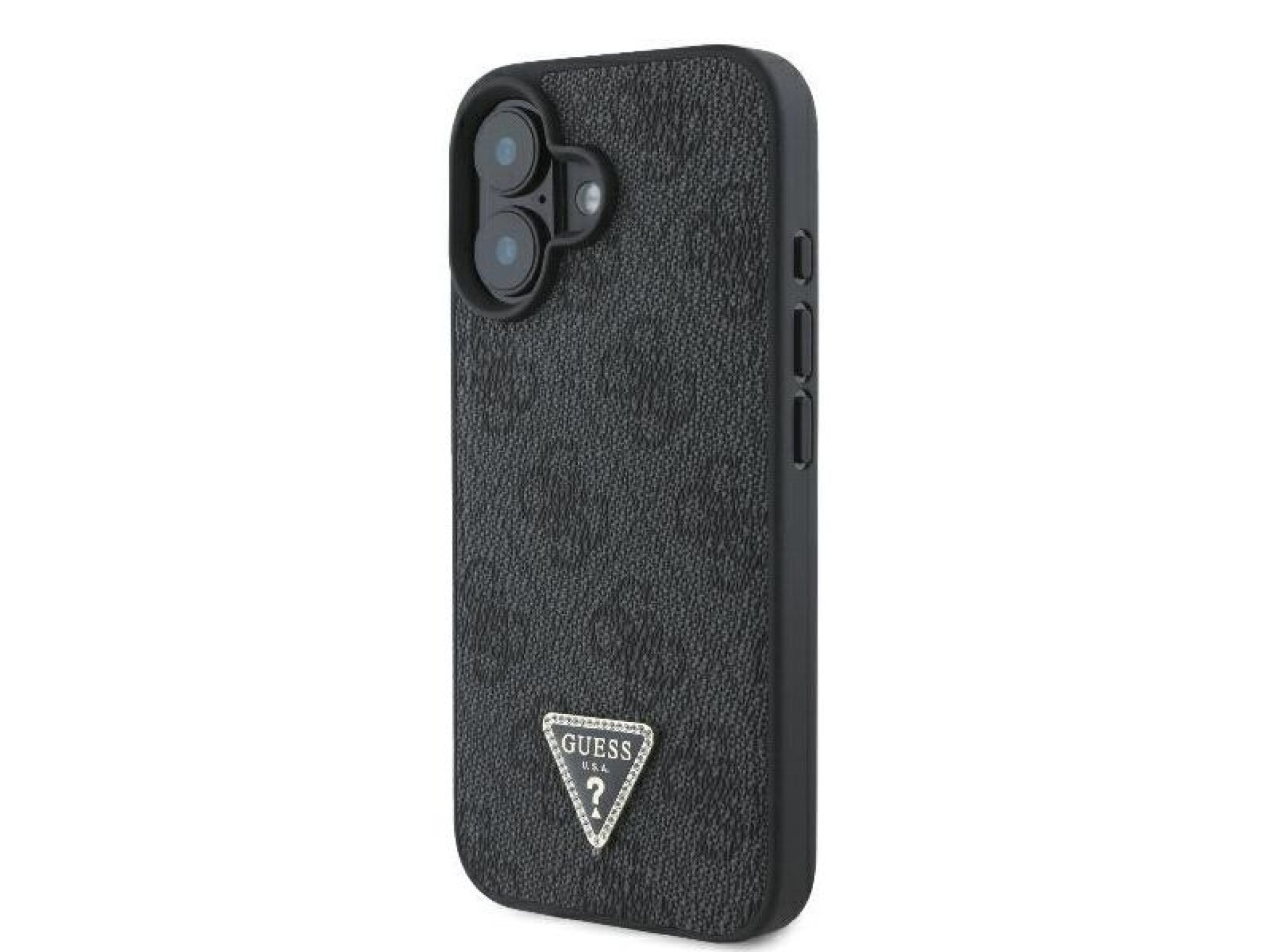 Funda bandolera de cuero Guess con logo metálico y strass para iPhone 16 - Negra