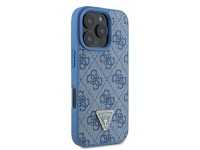 Capa transversal Guess em couro com logo metálico e strass para iPhone 16 Pro - Azul Capa transversal Guess em couro com logo metálico e strass para iPhone 16 Pro - Azul