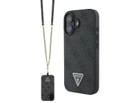 Funda bandolera de cuero Guess con logo met�lico y strass para iPhone 16 - Negra