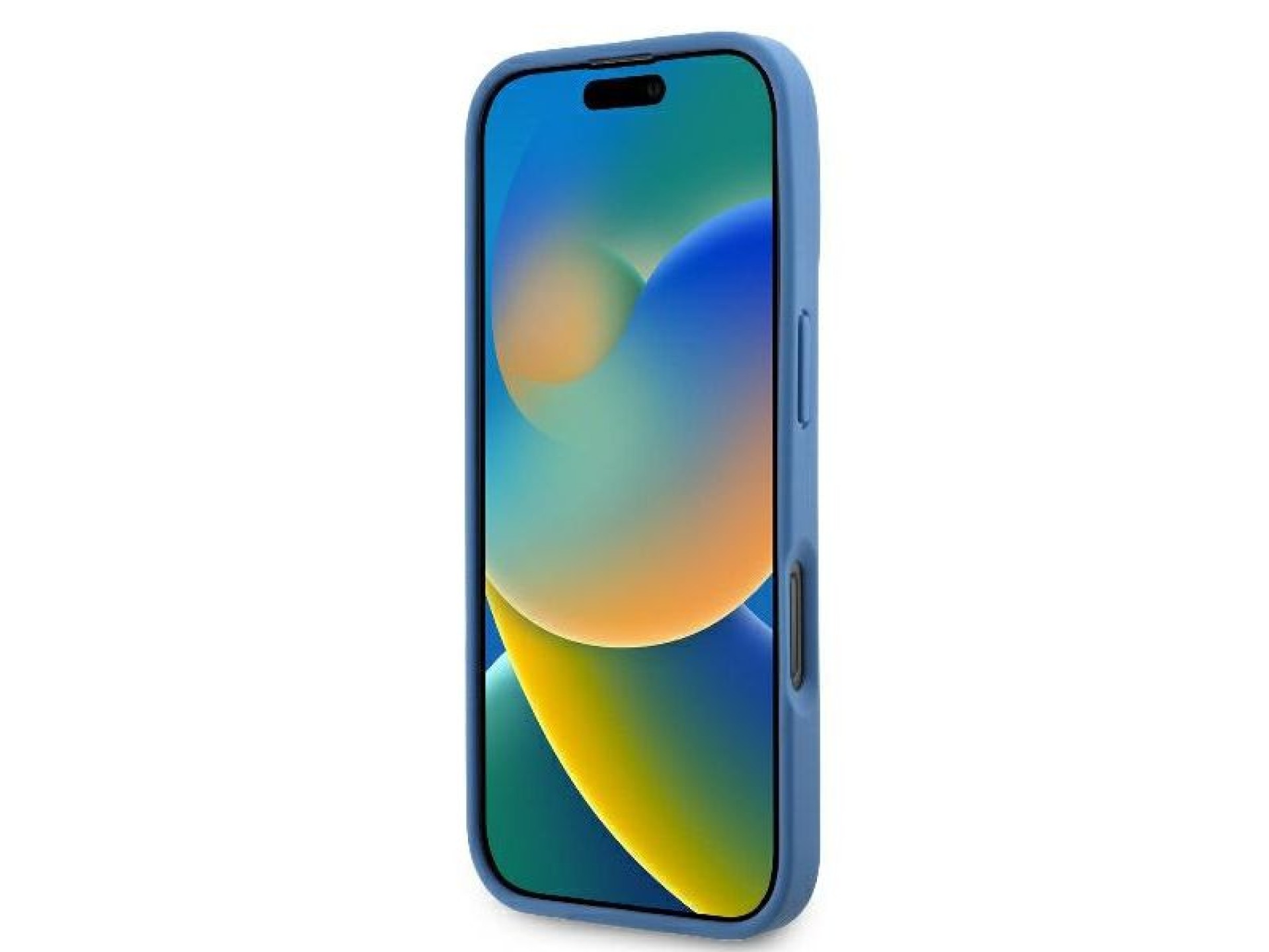 Capa transversal Guess em couro com logo metálico e strass para iPhone 16 Pro - Azul