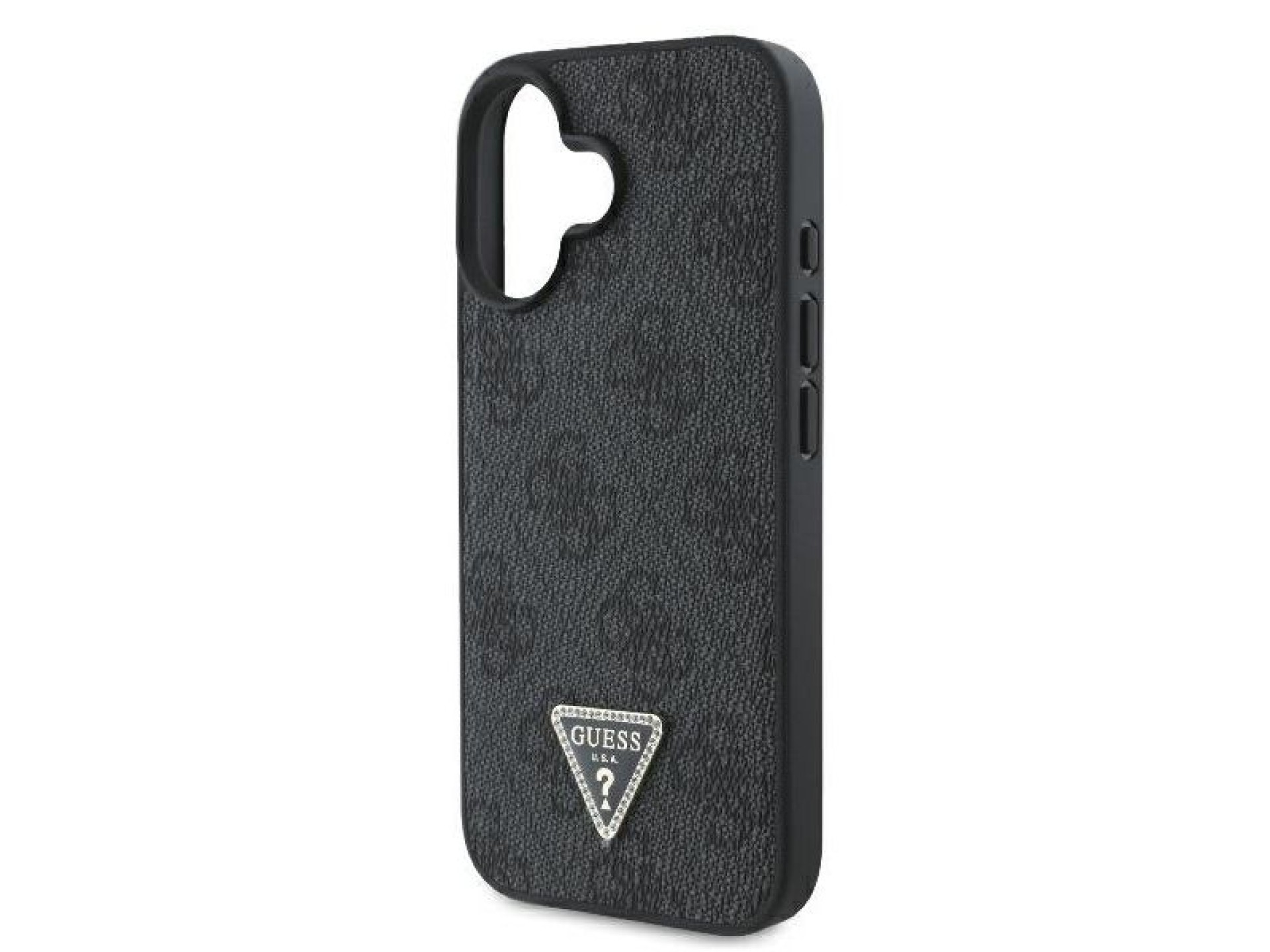 Funda bandolera de cuero Guess con logo metálico y strass para iPhone 16 - Negra