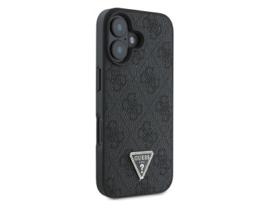 Funda bandolera de cuero Guess con logo met�lico y strass para iPhone 16 - Negra