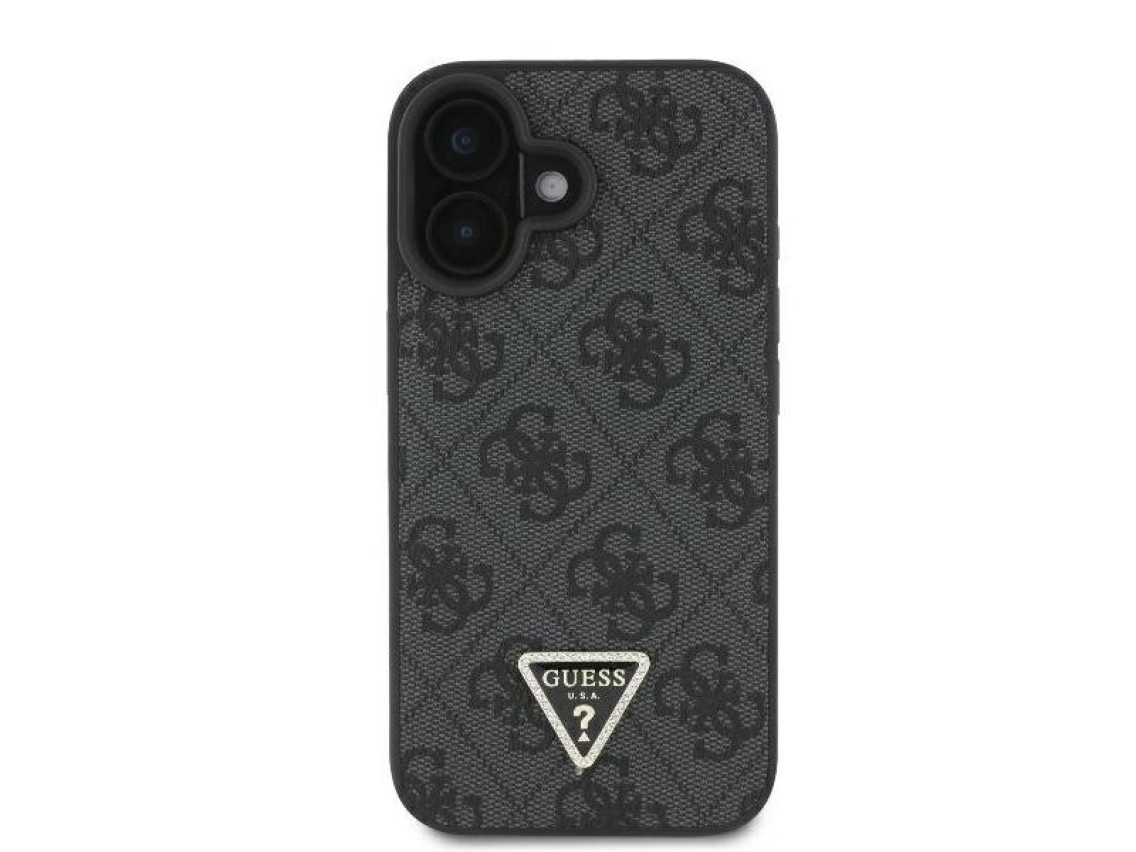 Funda bandolera de cuero Guess con logo met�lico y strass para iPhone 16 - Negra