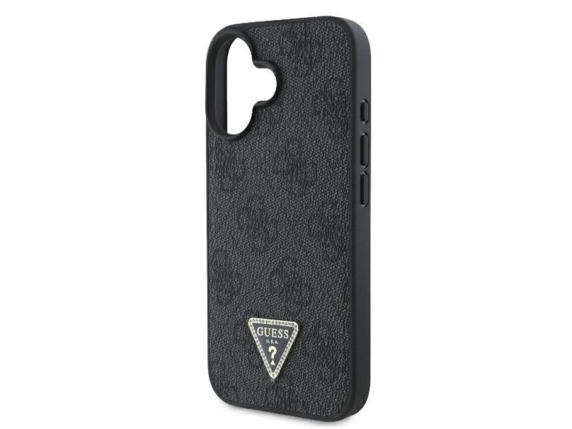 Funda bandolera de cuero Guess con logo met�lico y strass para iPhone 16 - Negra