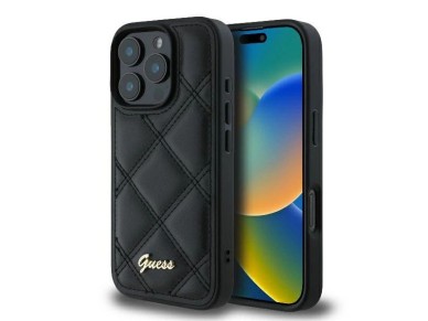 Capa Guess com Logo Metálico Acolchoado para iPhone 16 Pro - Preta Capa Guess com Logo Metálico Acolchoado para iPhone 16 Pro - Preta