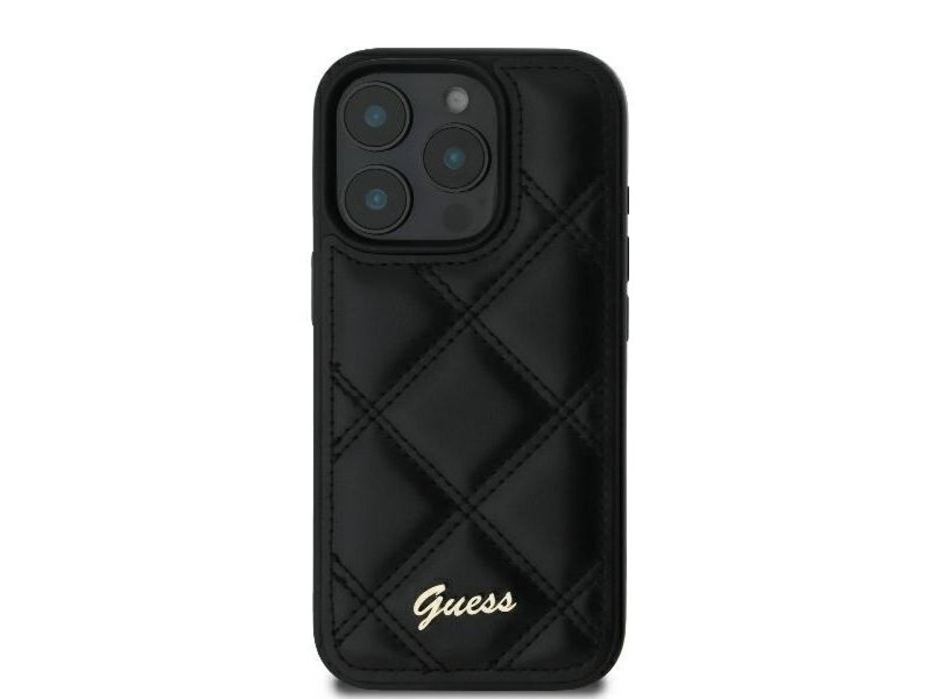 Capa Guess com Logo Metálico Acolchoado para iPhone 16 Pro - Preta