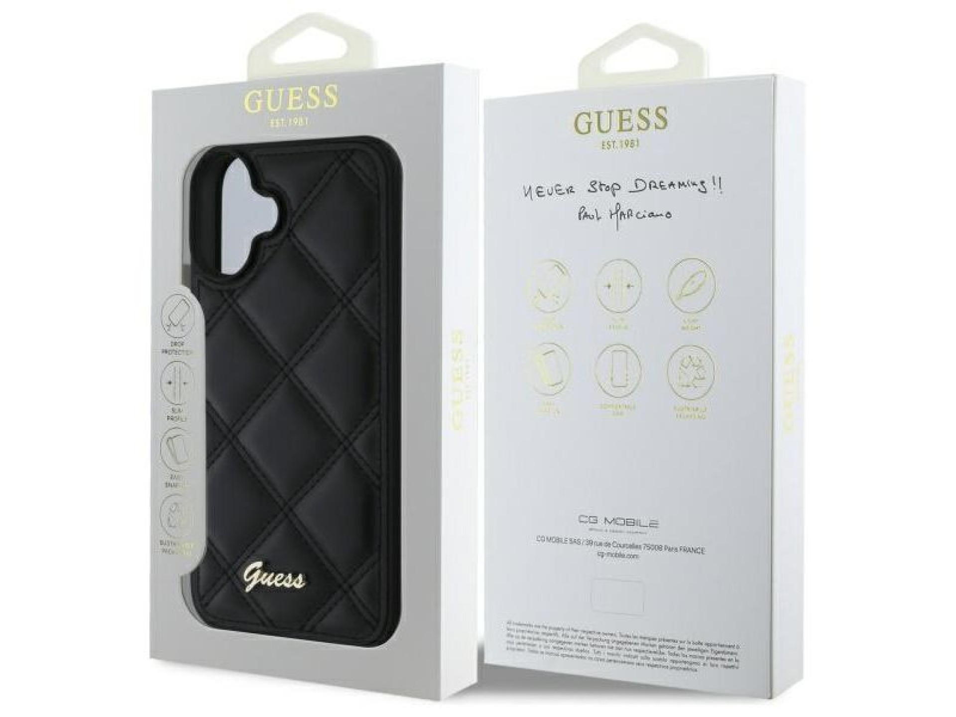 Guess Quilted Metal Logo iPhone 16 Plus Case - Black