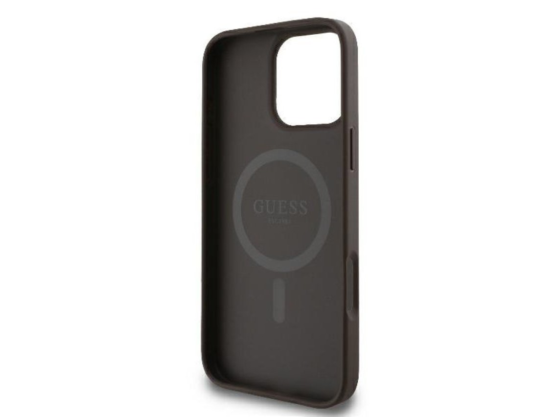Funda Guess 4G con estampado de rayas y MagSafe para iPhone 16 Pro - Marrón