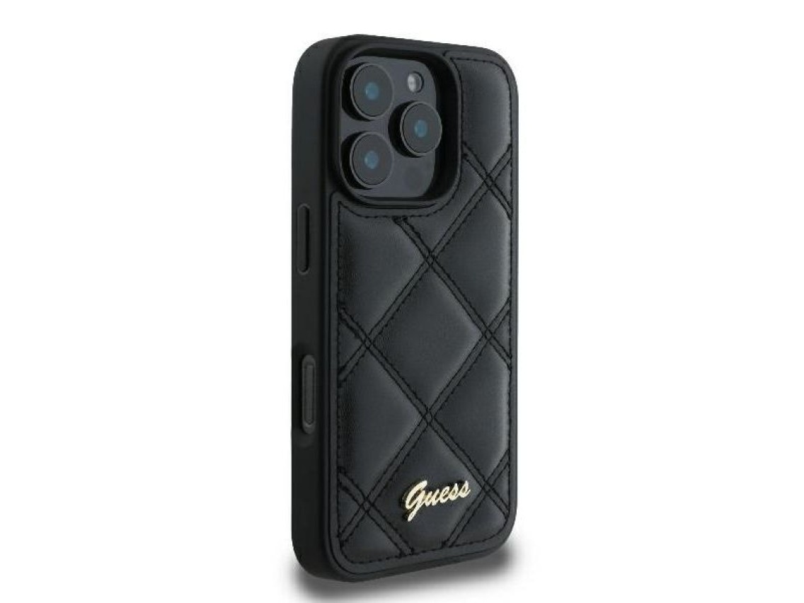 Capa Guess com Logo Metálico Acolchoado para iPhone 16 Pro - Preta