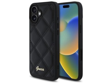 Guess Quilted Metal Logo iPhone 16 Plus Case - Black Guess Quilted Metal Logo iPhone 16 Plus Case - Black