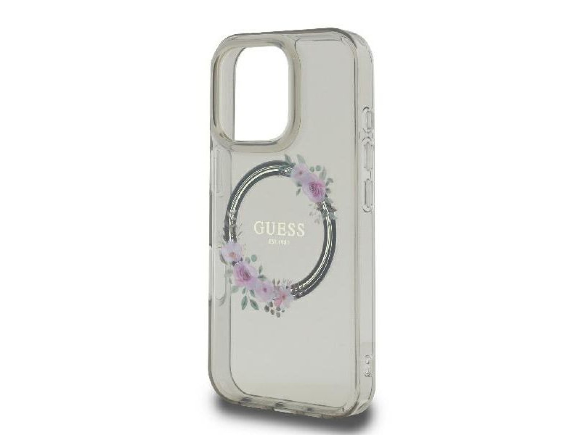 Funda Guess IML Flowers Wreath MagSafe para iPhone 16 Pro - Negra