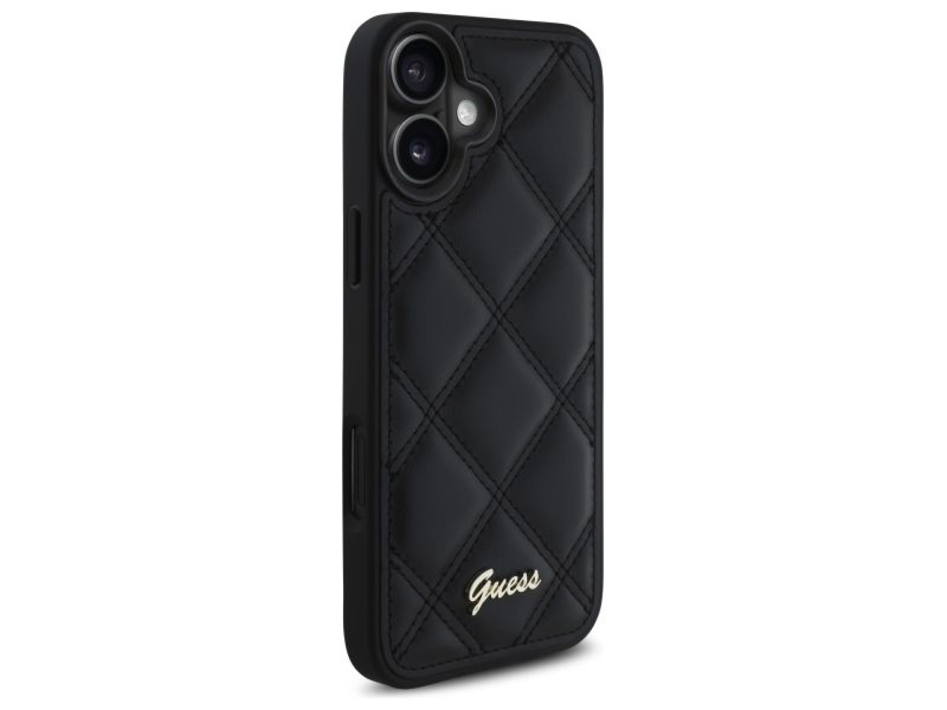 Guess Quilted Metal Logo iPhone 16 Plus Case - Black