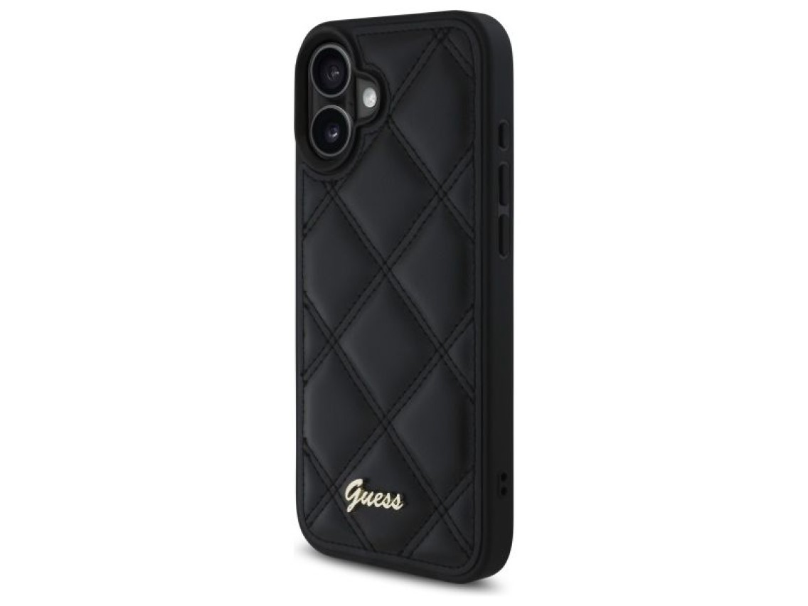 Guess Quilted Metal Logo iPhone 16 Plus Case - Black