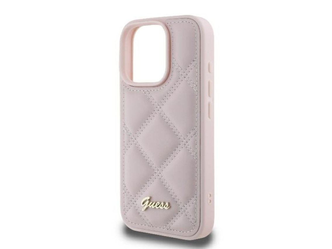 Capa Guess com logo metálico acolchoado para iPhone 16 Pro - Rosa