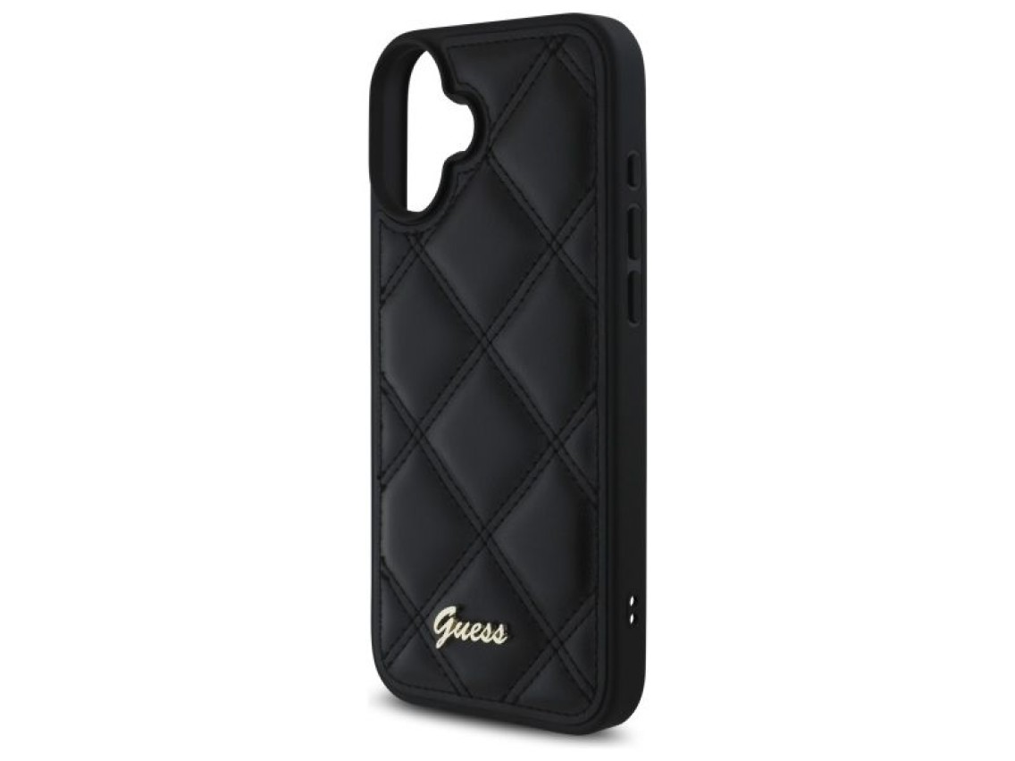 Guess Quilted Metal Logo iPhone 16 Plus Case - Black