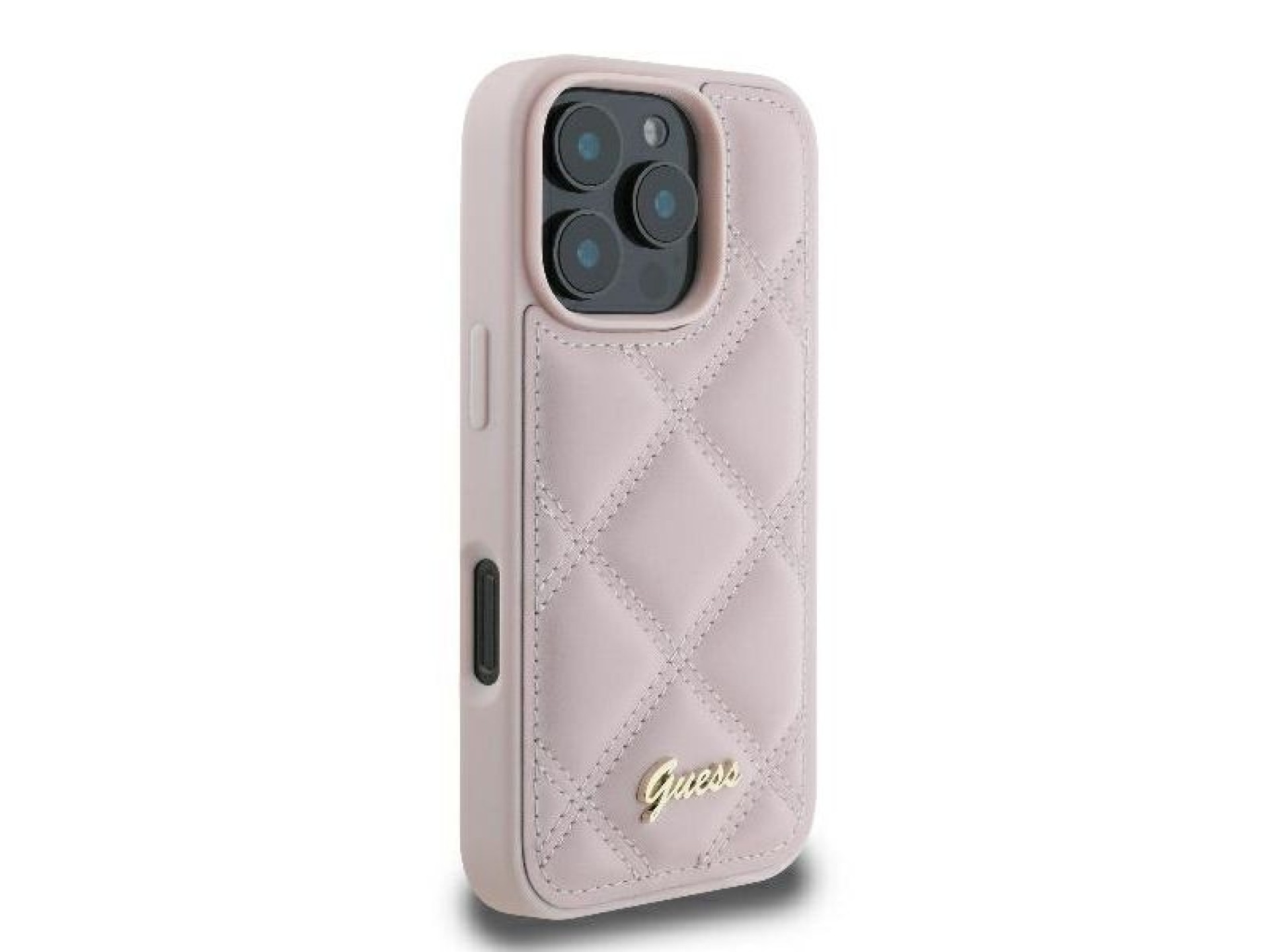 Capa Guess com logo metálico acolchoado para iPhone 16 Pro - Rosa