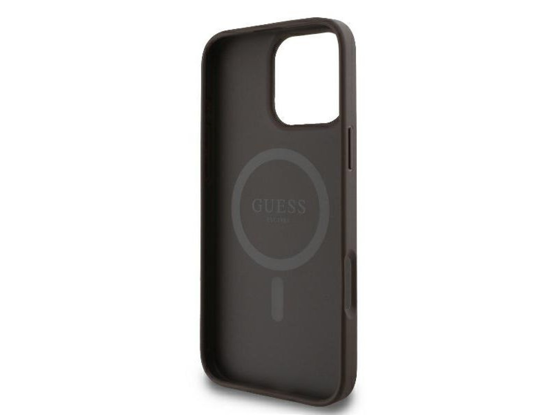 Funda Guess 4G con estampado de rayas y MagSafe para iPhone 16 Pro - Marrón