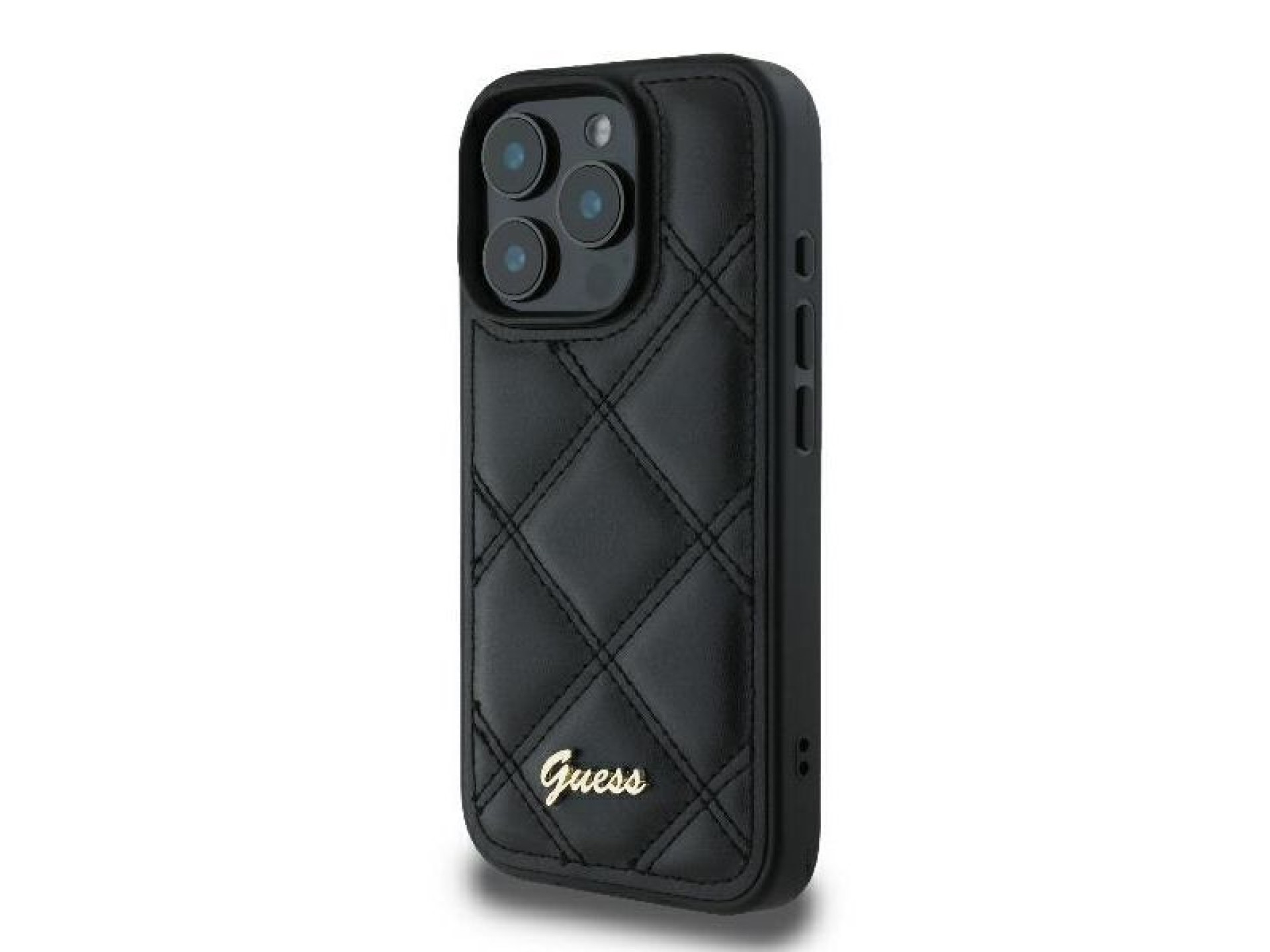 Capa Guess com Logo Metálico Acolchoado para iPhone 16 Pro - Preta