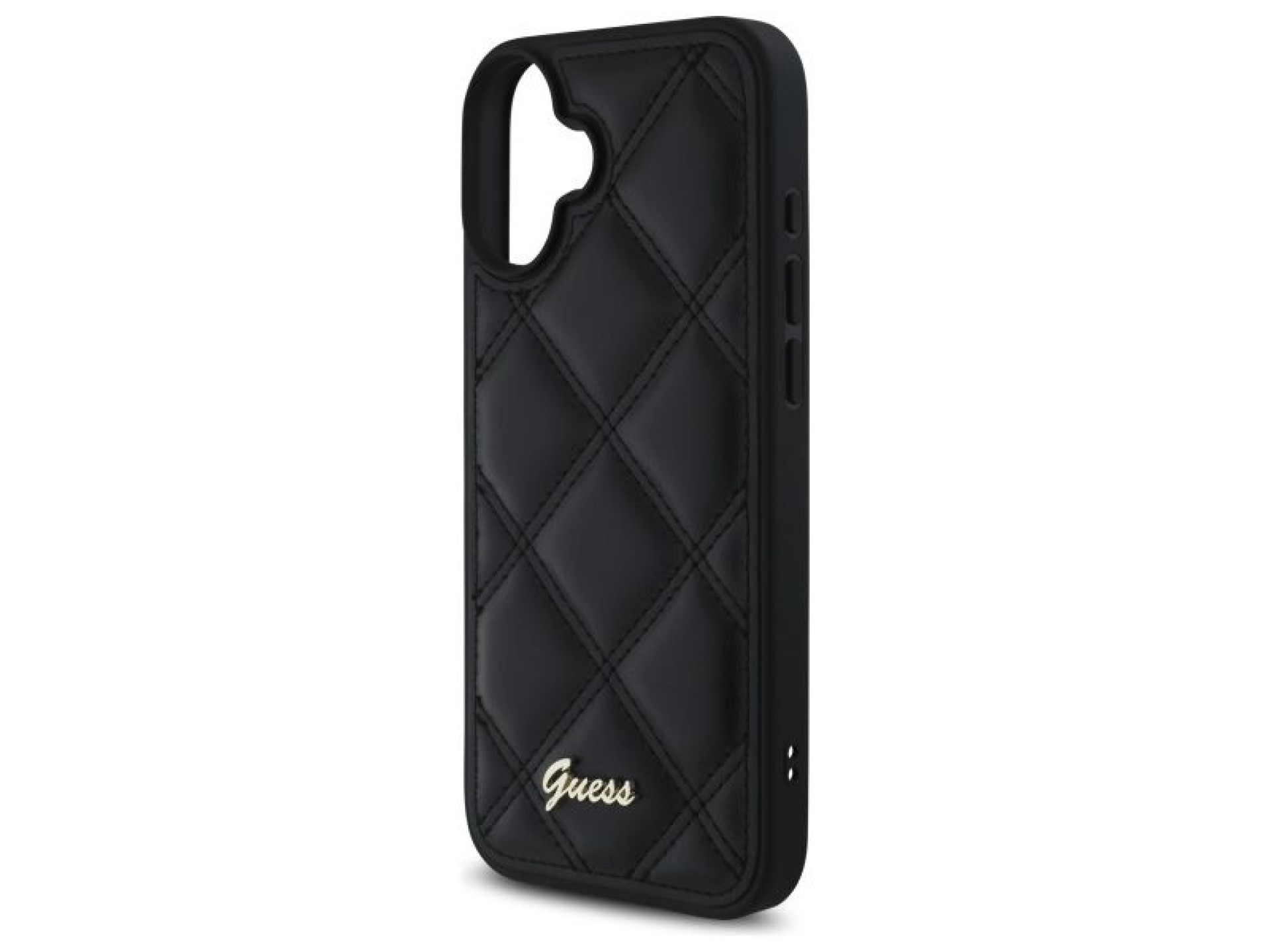 Guess Quilted Metal Logo iPhone 16 Plus Case - Black