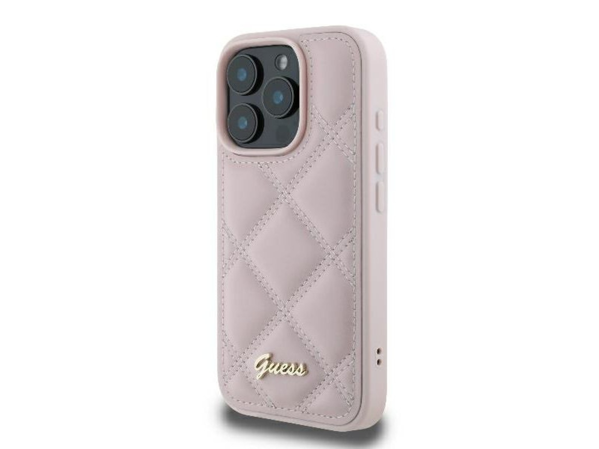 Capa Guess com logo metálico acolchoado para iPhone 16 Pro - Rosa