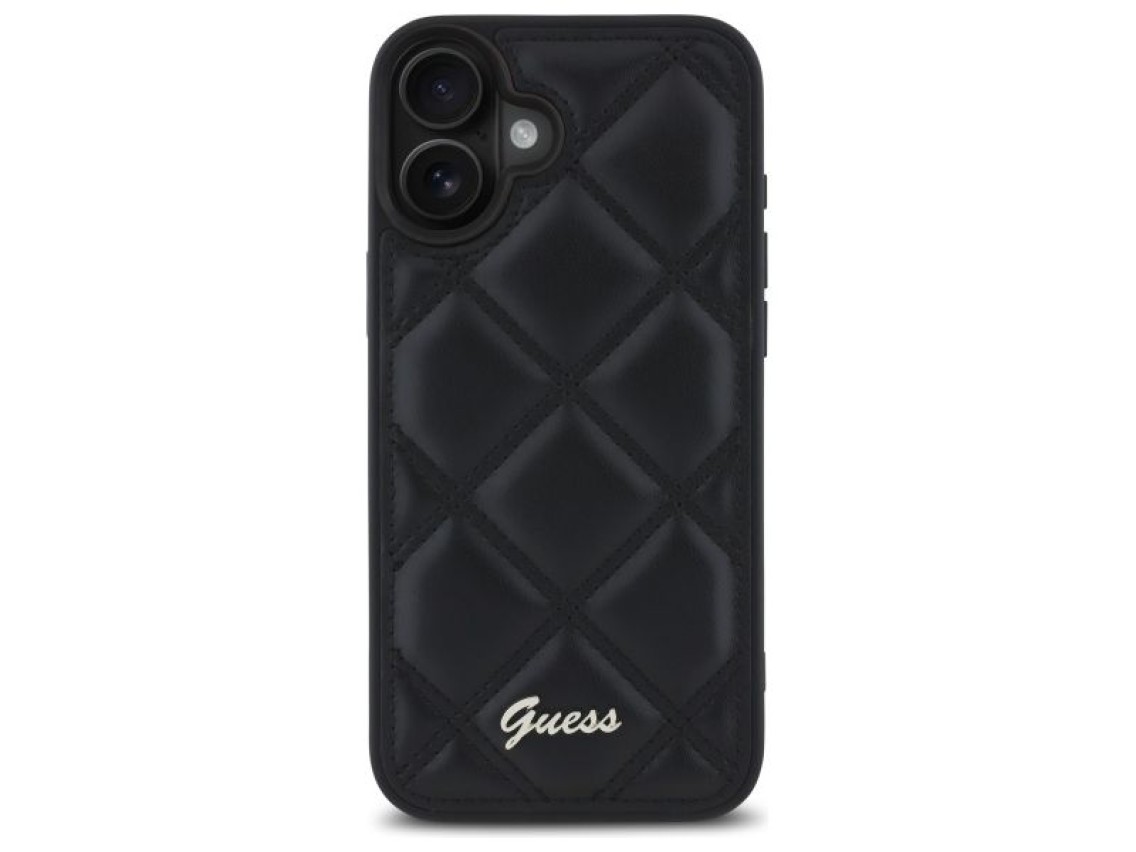 Guess Quilted Metal Logo iPhone 16 Plus Case - Black