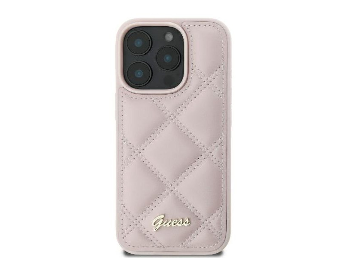 Capa Guess com logo metálico acolchoado para iPhone 16 Pro - Rosa