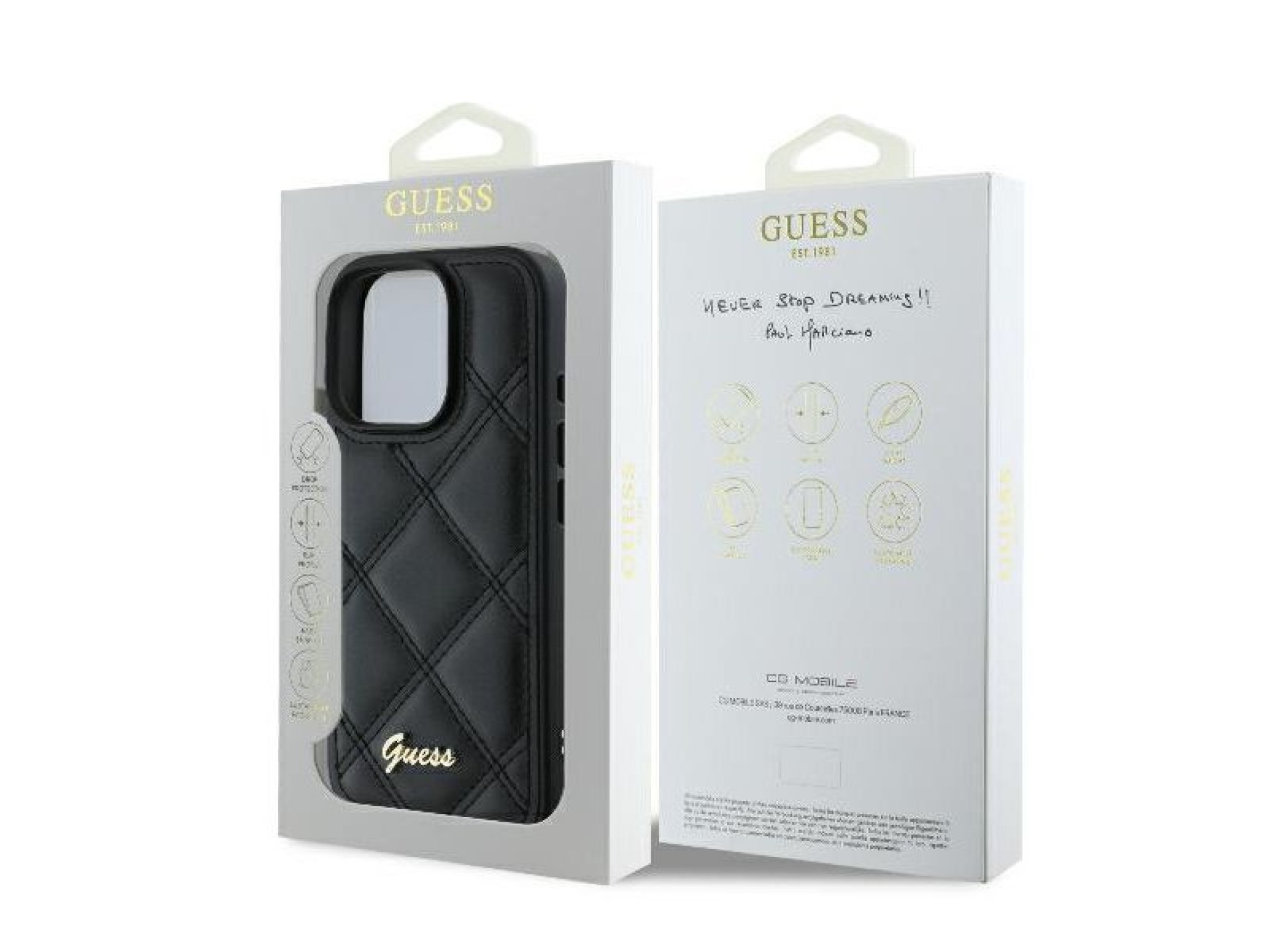 Capa Guess com Logo Metálico Acolchoado para iPhone 16 Pro - Preta