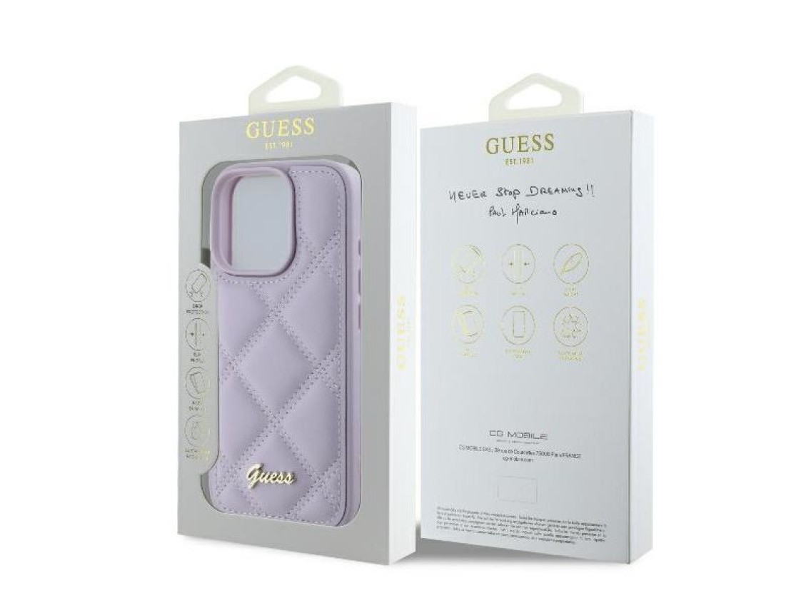 Guess Quilted Metal Logo case for iPhone 16 Pro - light purple