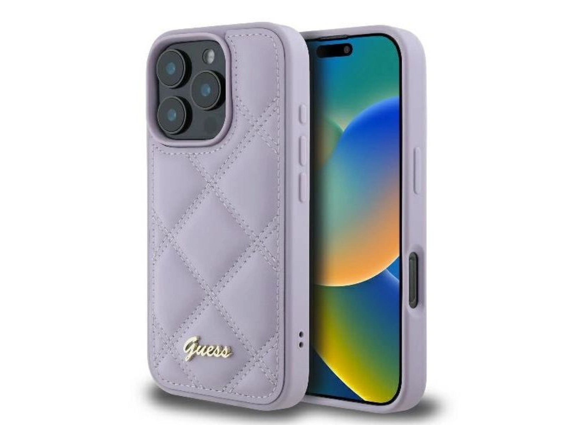 Guess Quilted Metal Logo case for iPhone 16 Pro - light purple