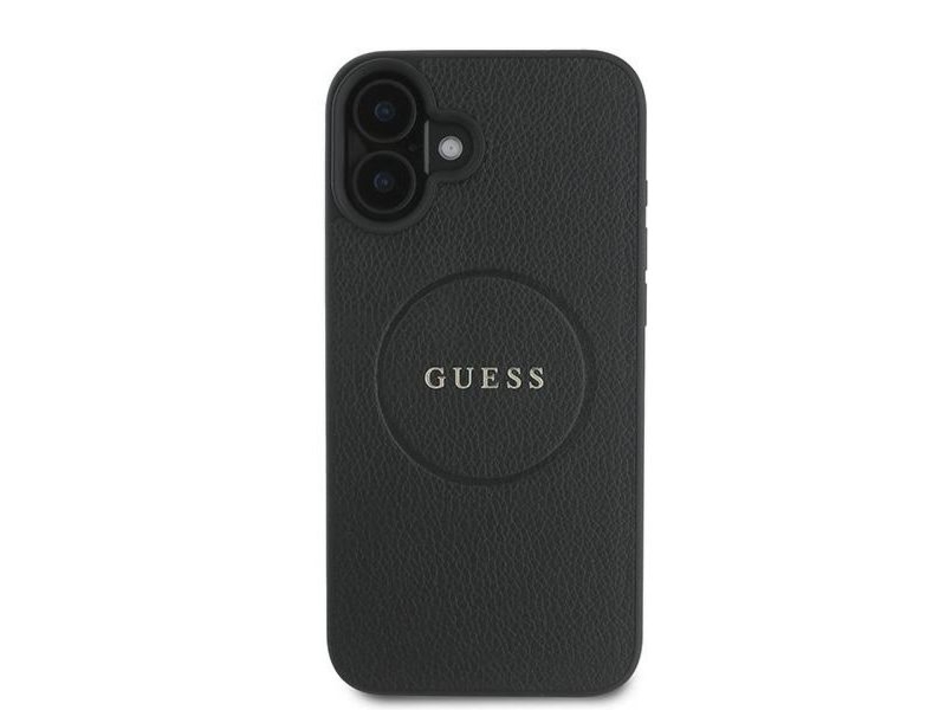 Guess Grained Gold Ring MagSafe case for iPhone 16 Plus - black