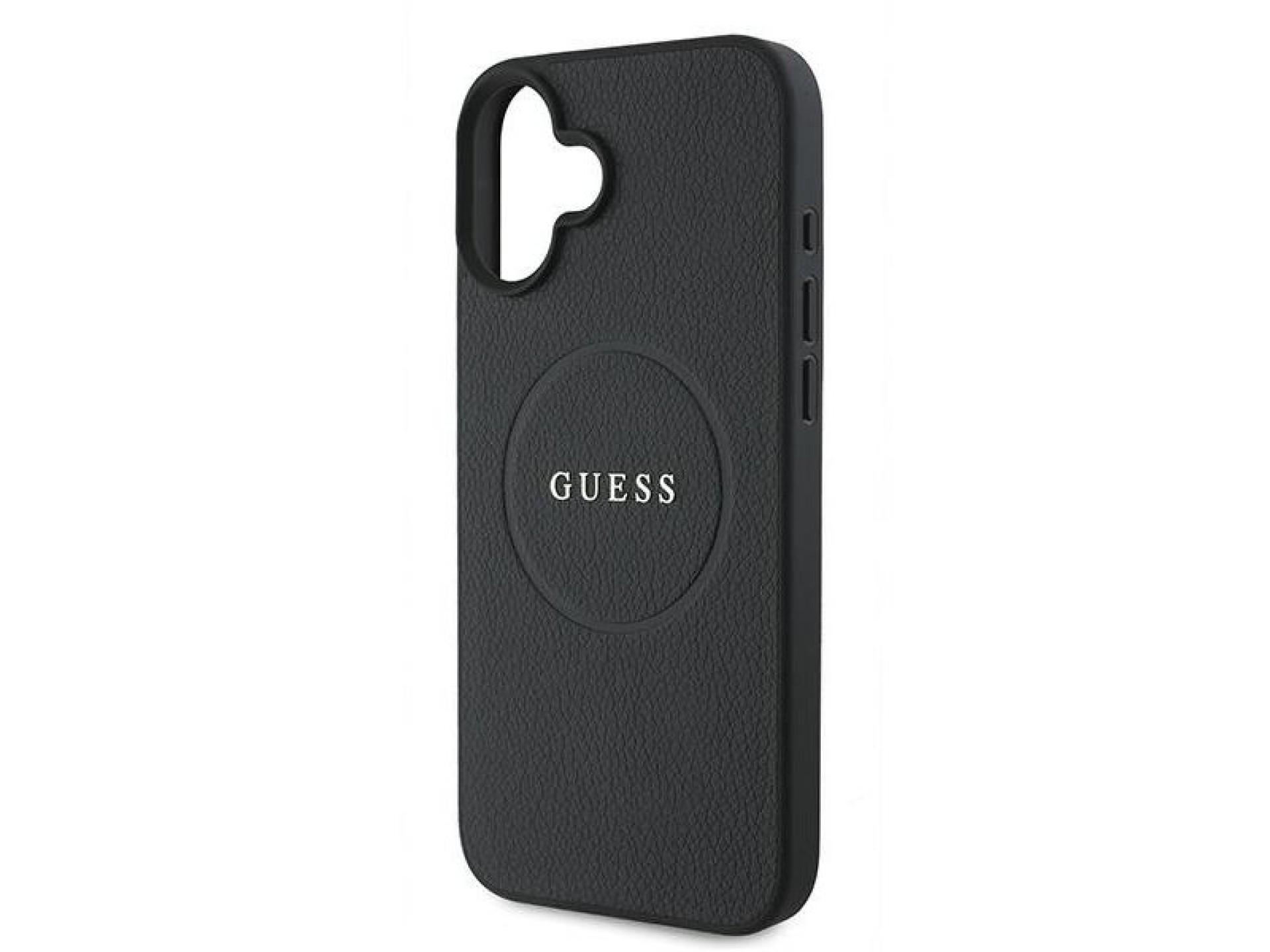 Guess Grained Gold Ring MagSafe case for iPhone 16 Plus - black