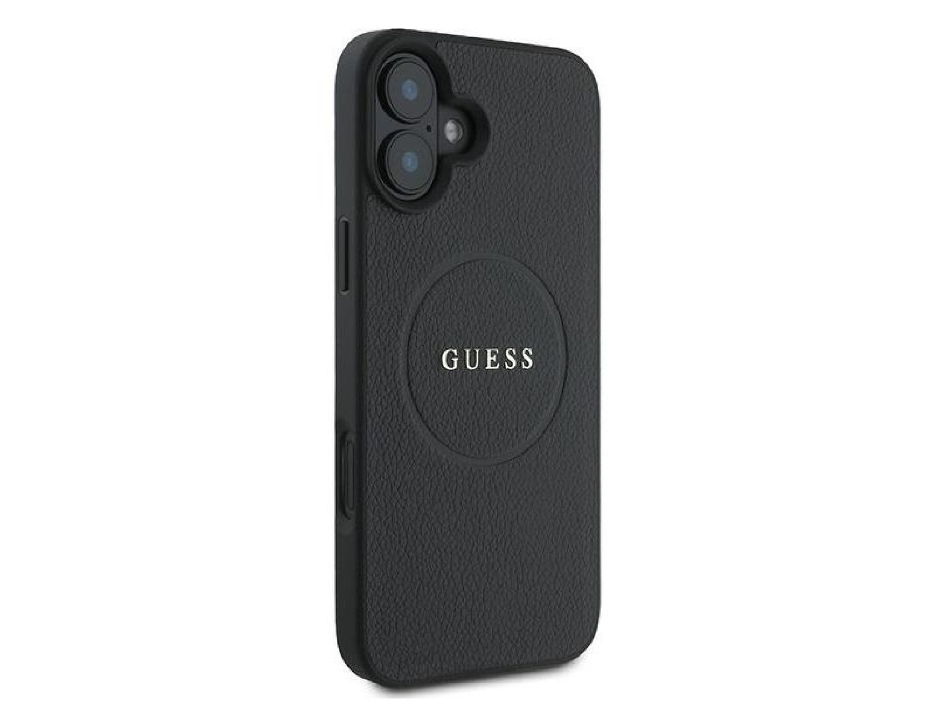 Guess Grained Gold Ring MagSafe case for iPhone 16 Plus - black
