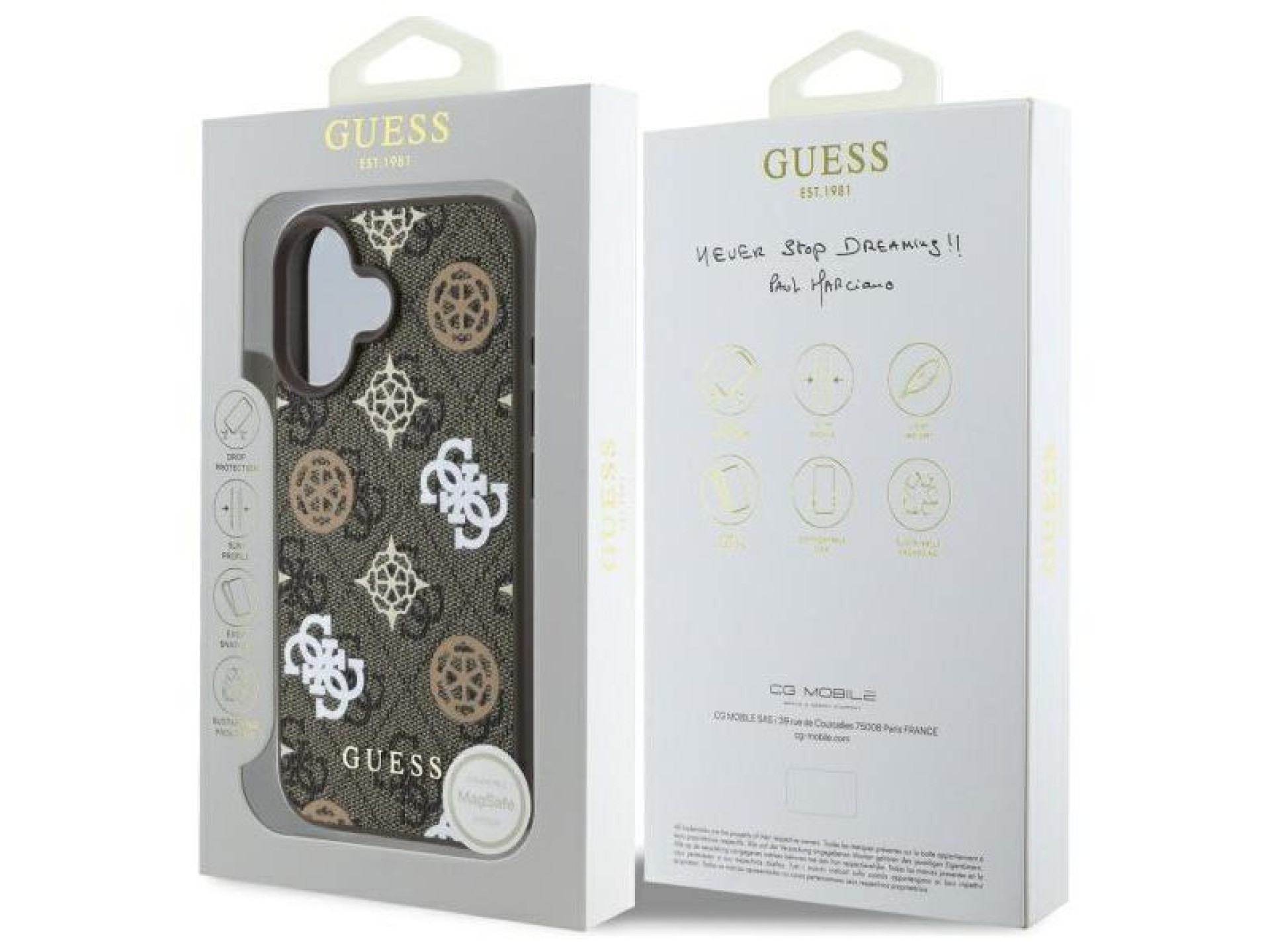 Capa MagSafe Guess Peony On 4G Background para iPhone 16 - marrom