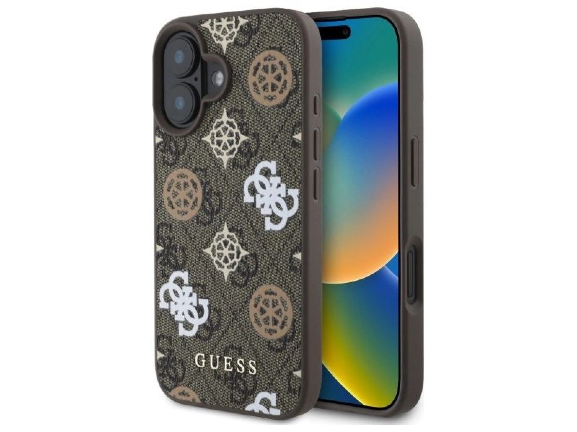 Capa MagSafe Guess Peony On 4G Background para iPhone 16 - marrom