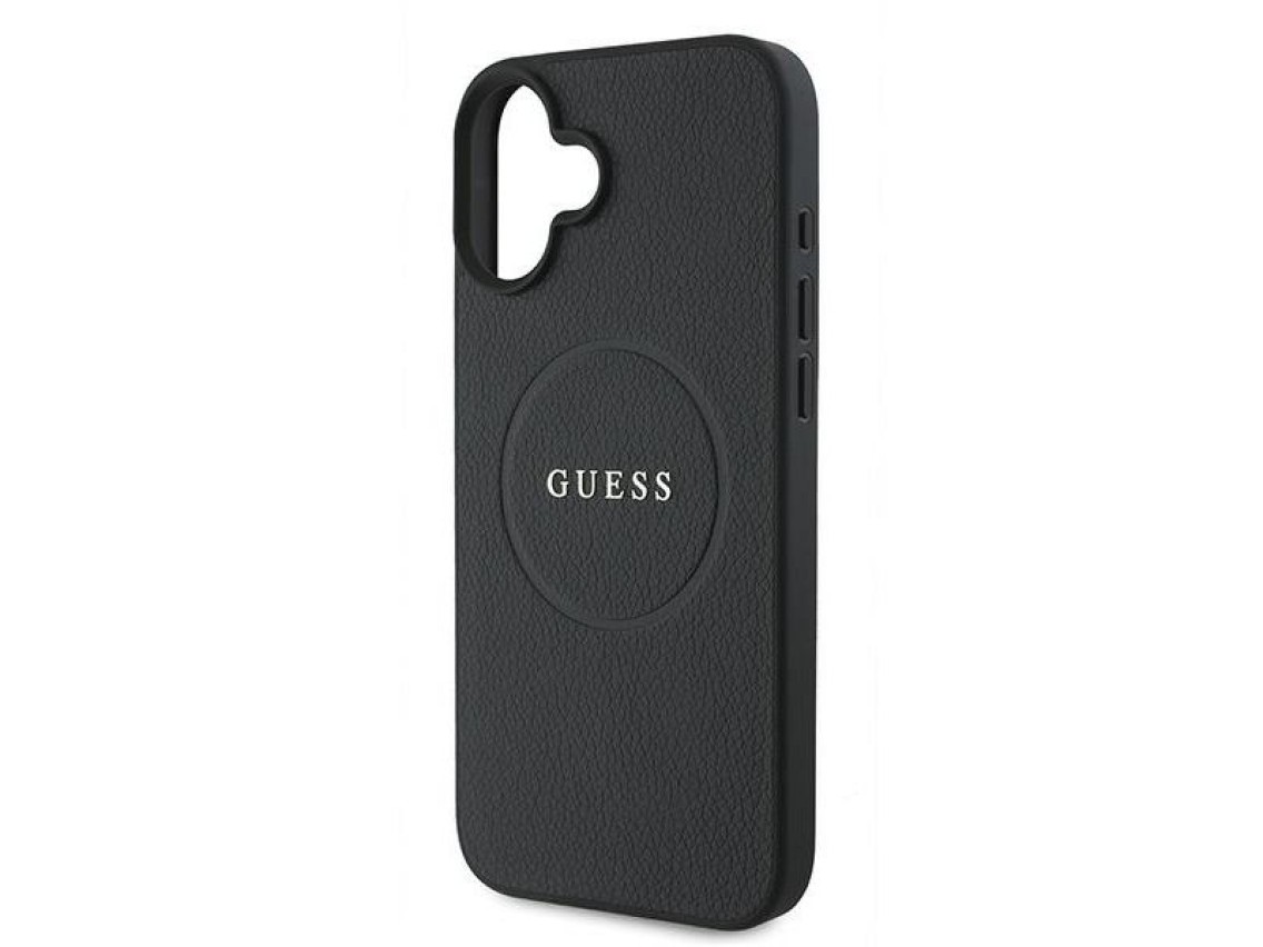 Guess Grained Gold Ring MagSafe case for iPhone 16 Plus - black