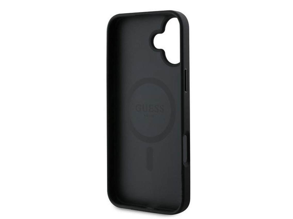Guess Grained Gold Ring MagSafe case for iPhone 16 Plus - black