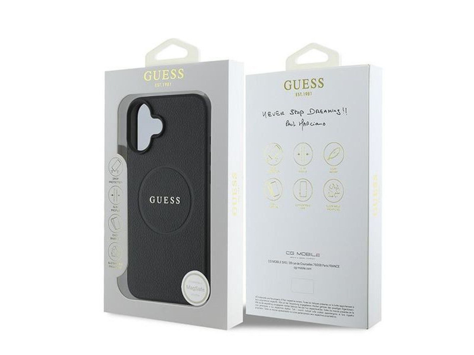 Guess Grained Gold Ring MagSafe case for iPhone 16 Plus - black