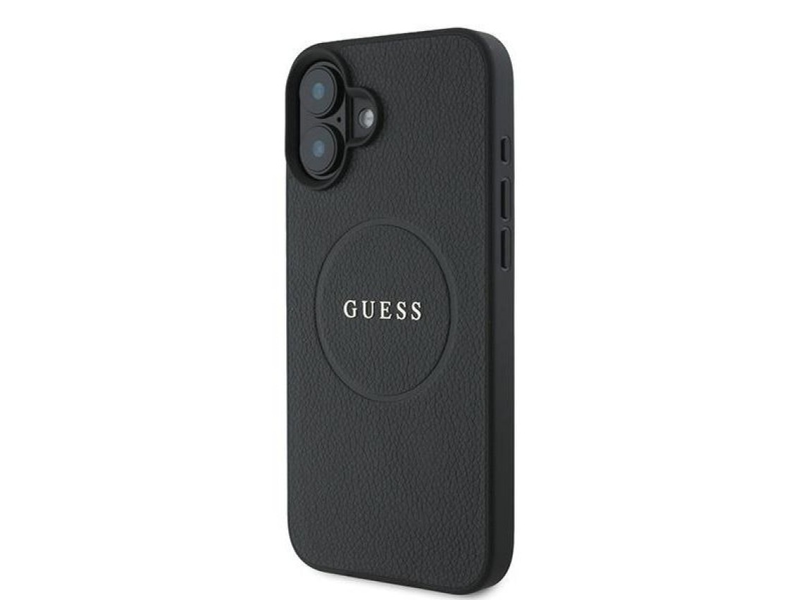 Guess Grained Gold Ring MagSafe case for iPhone 16 Plus - black
