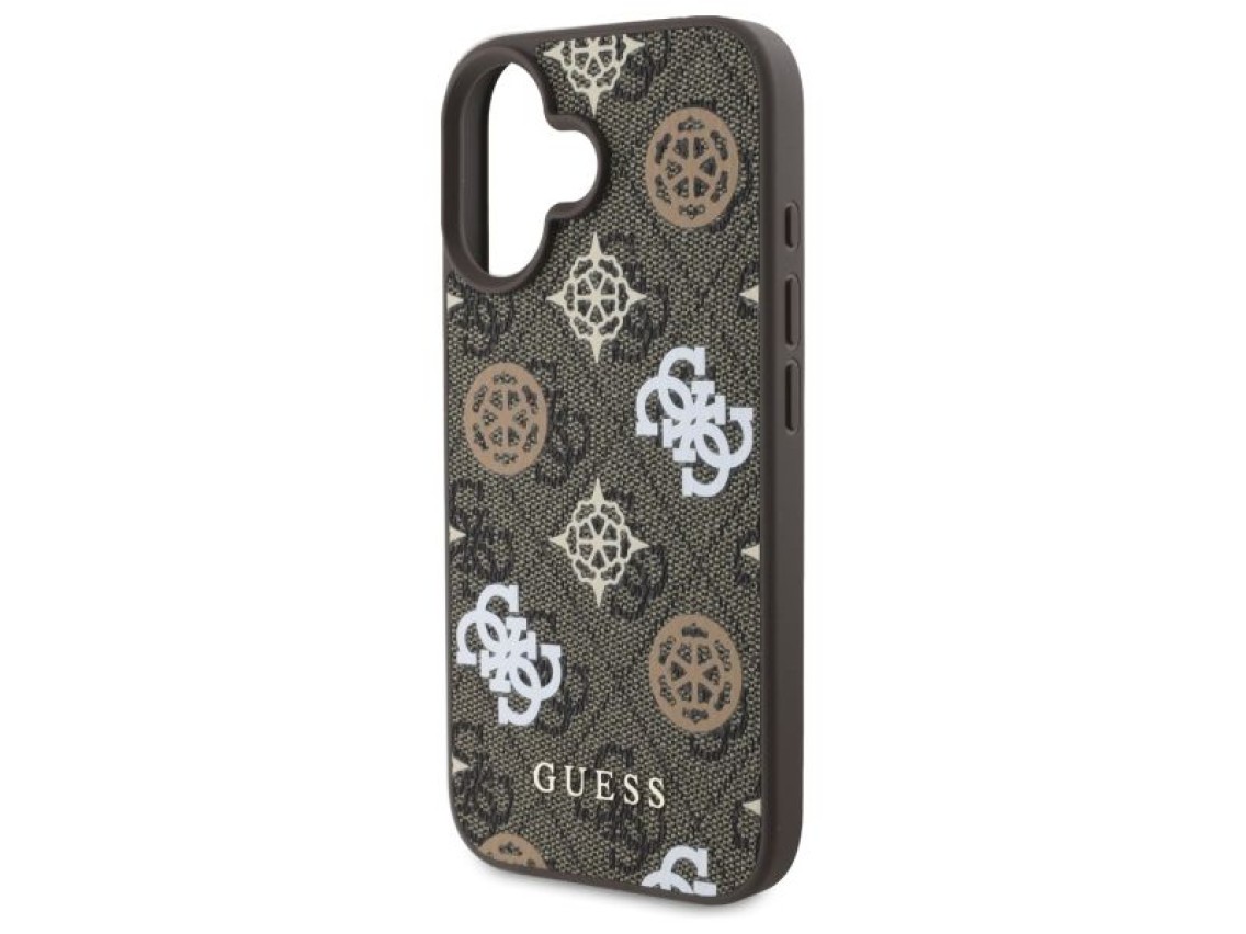 Capa MagSafe Guess Peony On 4G Background para iPhone 16 - marrom