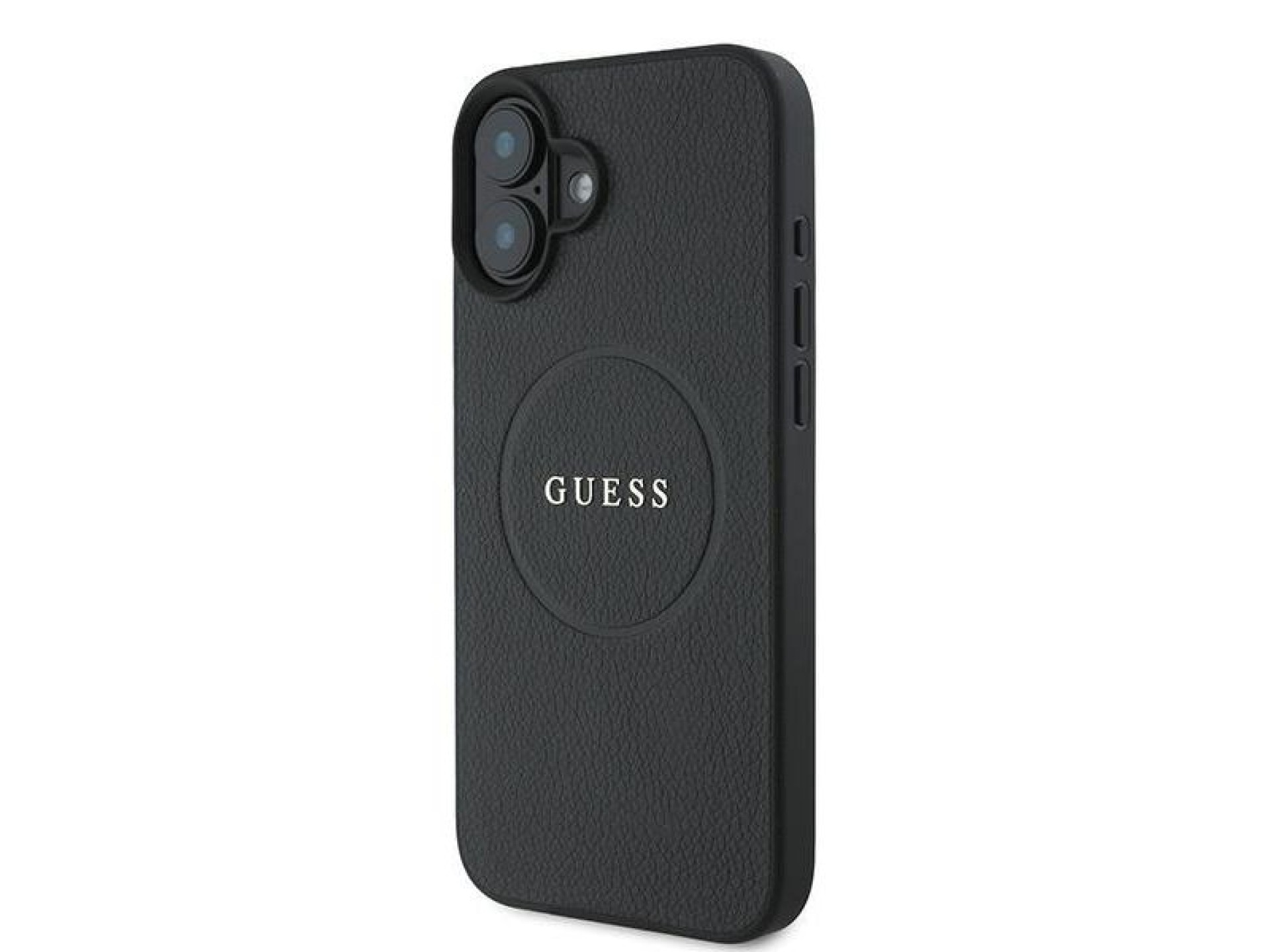 Guess Grained Gold Ring MagSafe case for iPhone 16 Plus - black