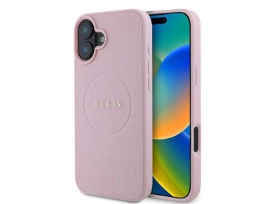 Guess Grained Gold Ring MagSafe iPhone 16 Plus Case - Pink Guess Grained Gold Ring MagSafe iPhone 16 Plus Case - Pink