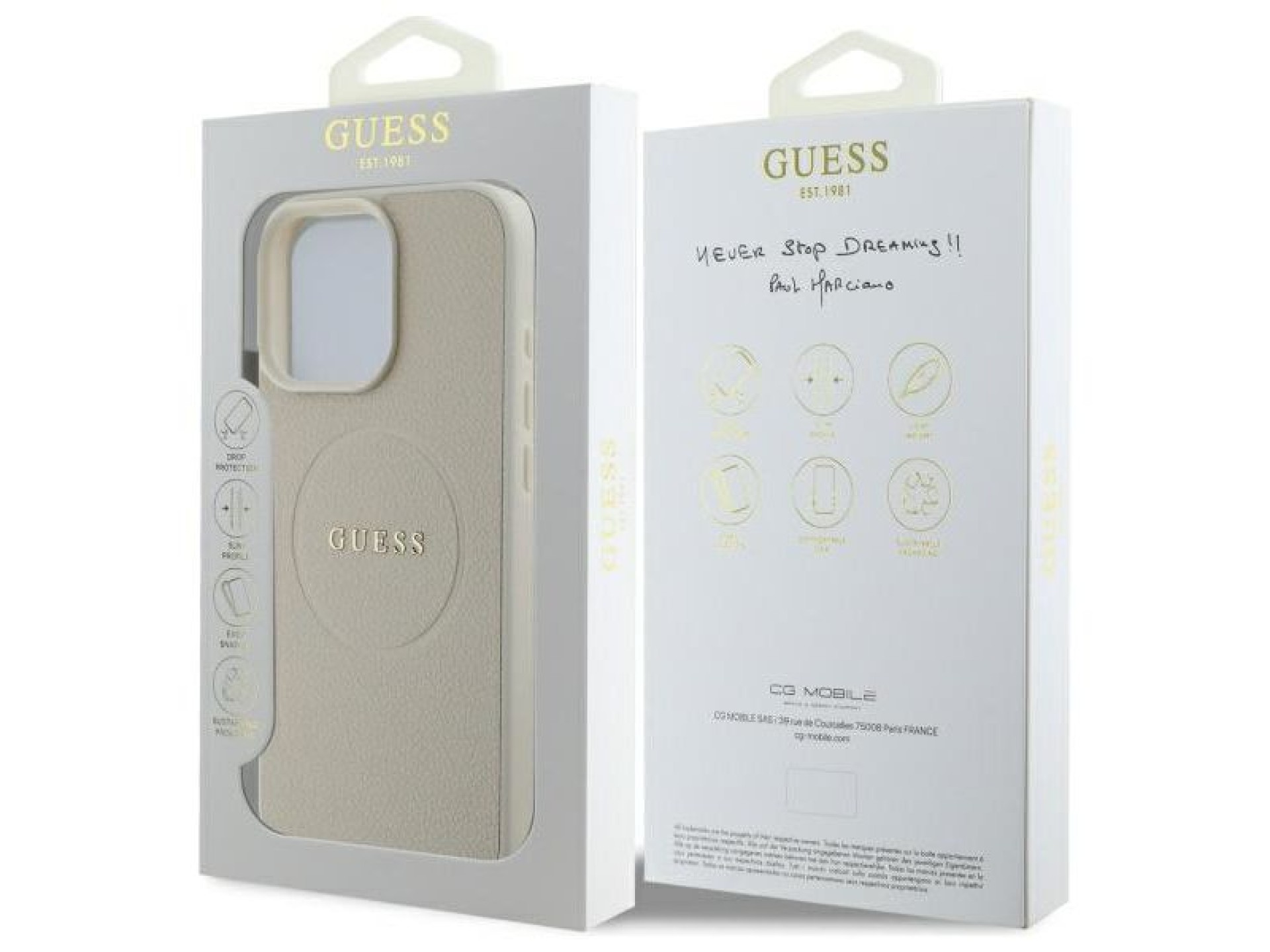 Guess Grained Gold Ring MagSafe Case for iPhone 16 Pro Max - Beige