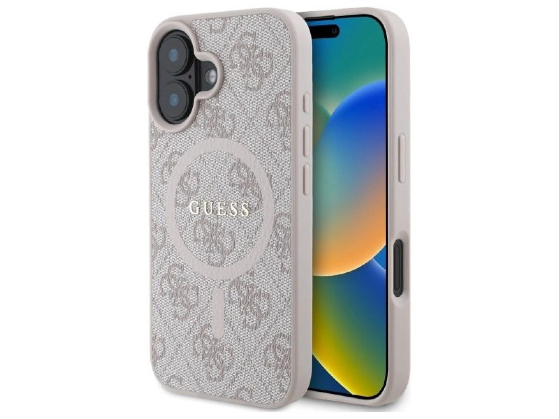 Capa Guess 4G Ring Classic Logo MagSafe para iPhone 16 - Rosa